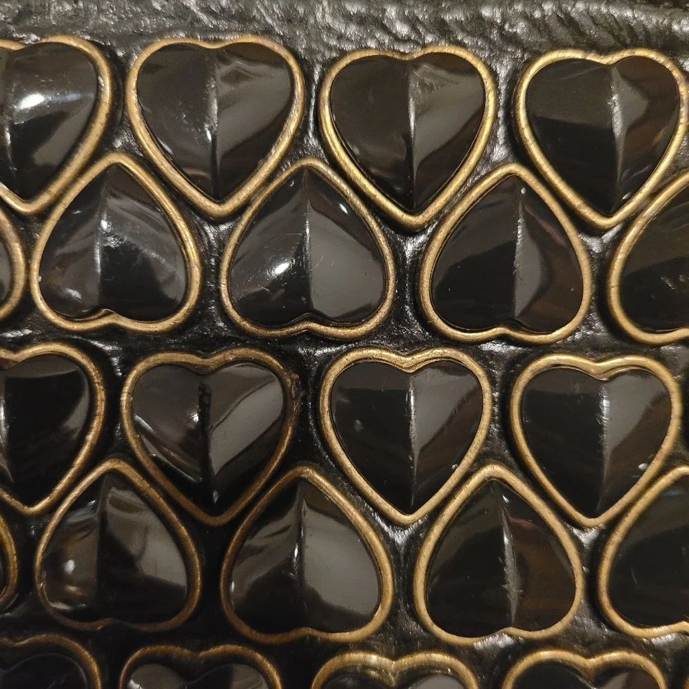 Rare Betsy Johnson Studded Black Heart Leather Clutch Chain‎ and Leather Strap